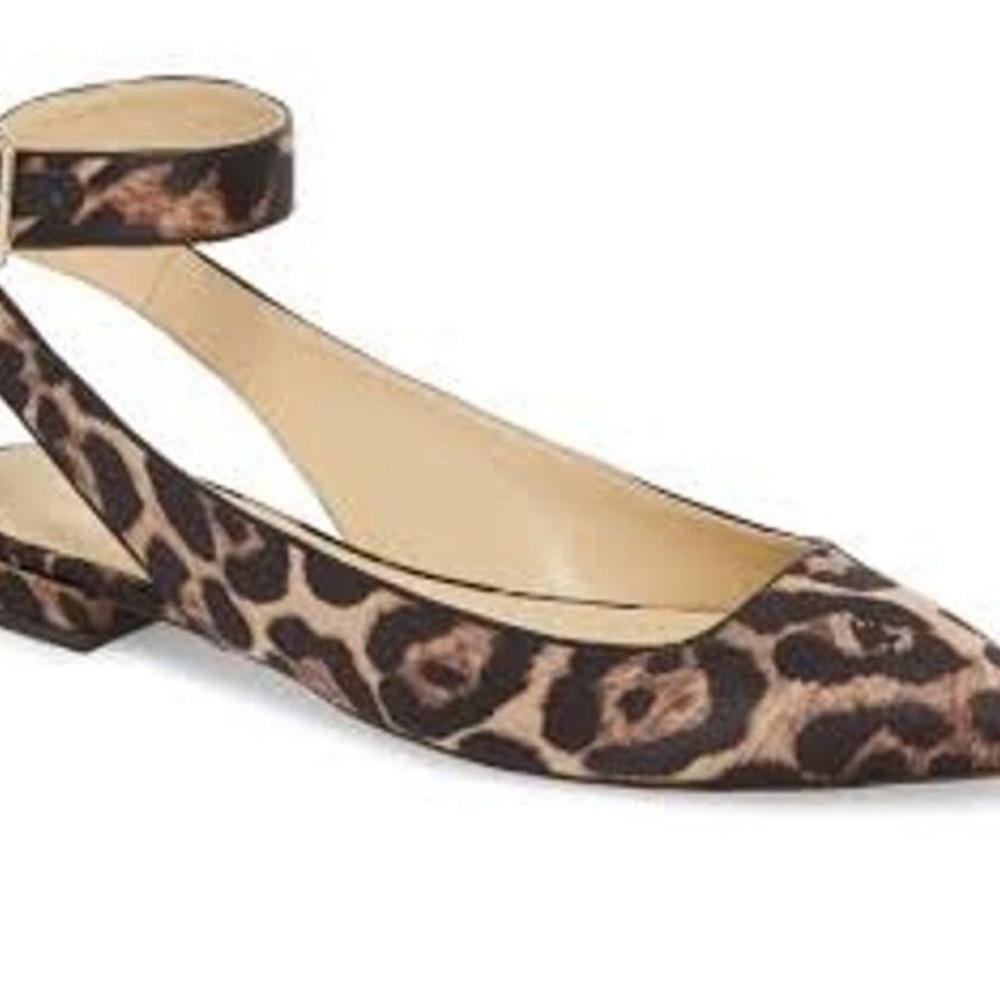J.Crew pointed-toe ankle-strap flats with a leopard animal print Slingback NIB